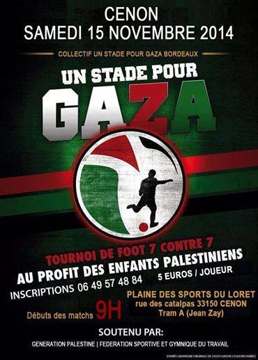 4ème édition du tournoi Un Stade pour Gaza samedi 15 novembre à partir de 9h